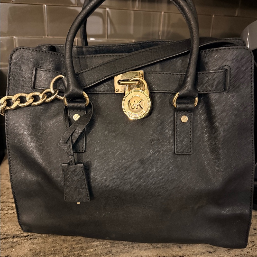 Michael Kors Large Black Saffiano Leather Satchel with Gold Hardware w/ dust bag